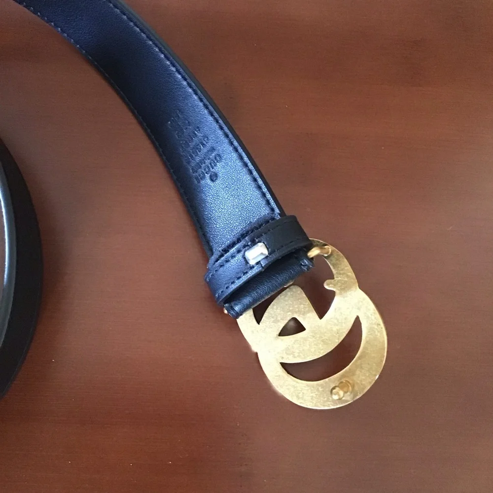 Gucci GG black leather belt with golden logo 32 - Picture 4 of 6
